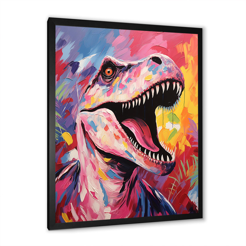 Popart Dino Elegance - dinosaure, art mural, H 40 po x l 30 po x P 1,5 po, Cadre simple noir