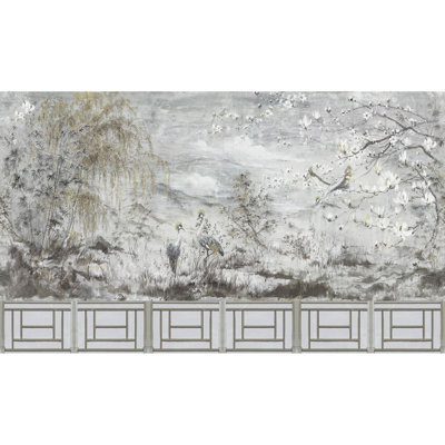 Blossom Chinoiserie Animal Print Metallic Wallpaper