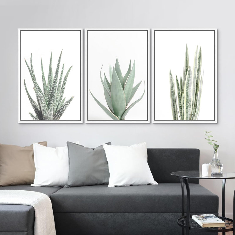 Green Succulent, reproduction sur toile 3 pièces, H 36 po x l 24 po x P 1,5 po, Blanc
