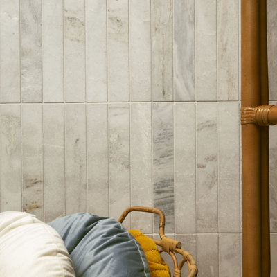 Castella de Blanc 2 in. x 12 in. Honed Marble Mosaic Floor and Wall Tile