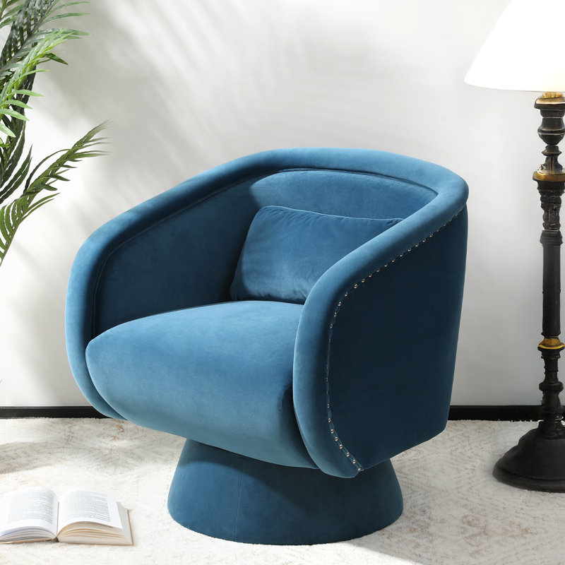 Fauteuil demi-tonneau pivotant clouté, Polyester bleu