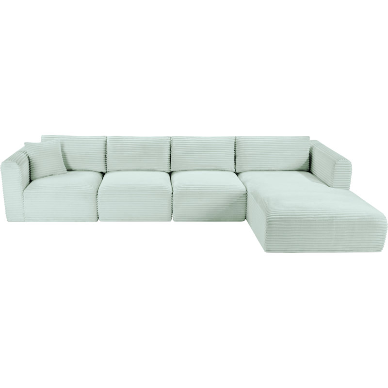 Canapé modulaire en L Carmean Performance, Velours côtelé texturé velours menthe, 2 accoudoirs, 1 méridienne, 1 coin