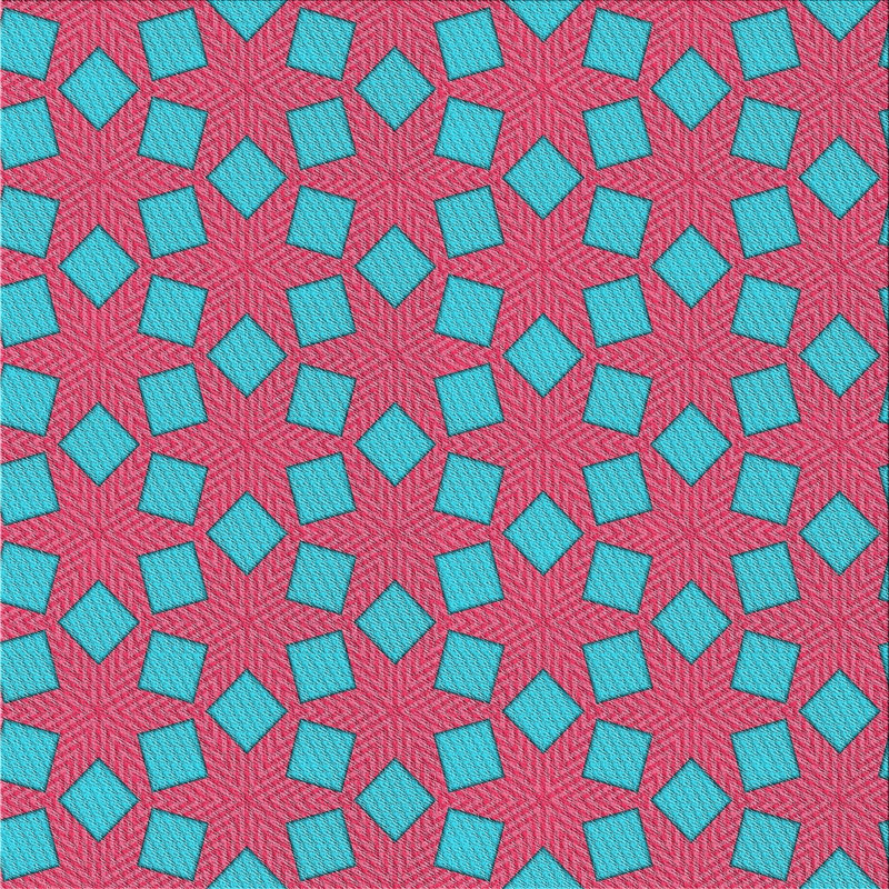Tapis rose/bleu à motifs, Carré 7 pi