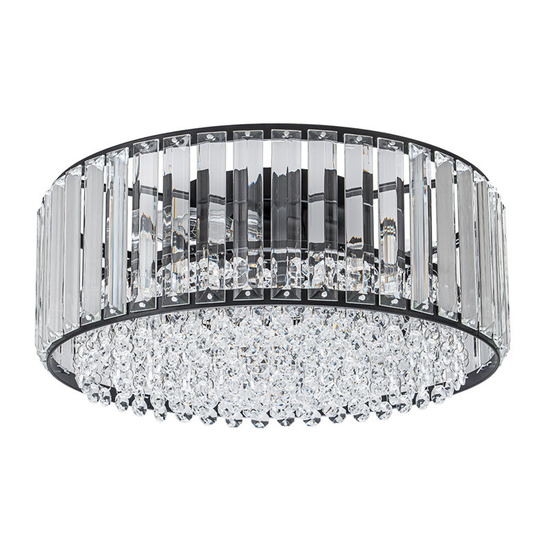 3-Light Round Crystal Flush Mount, Matte Black