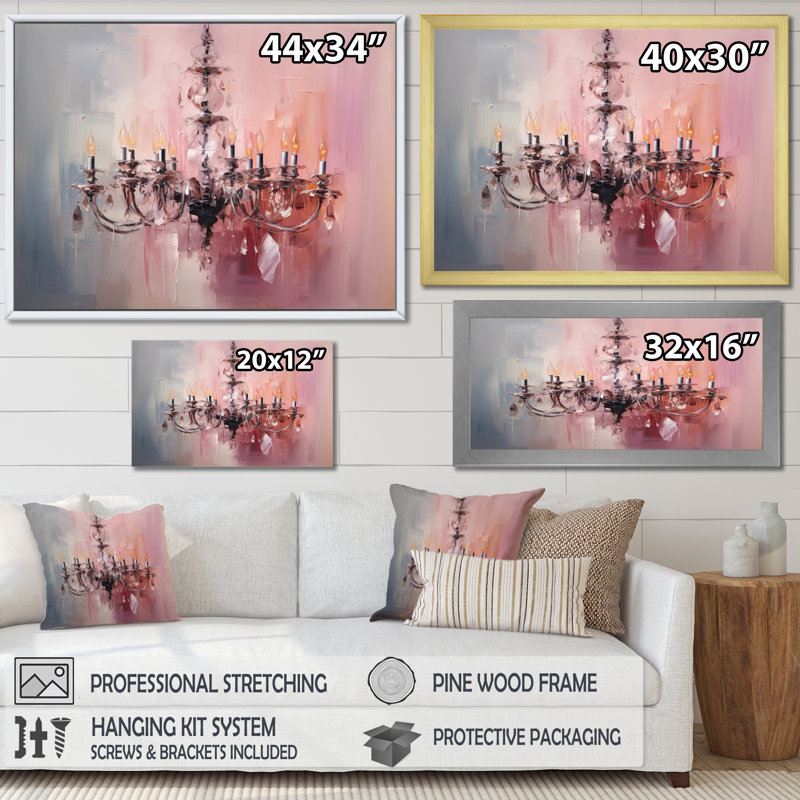 «Chandelier Minimalist Brilliance II», reproduction sur toile, H 16 po x l 32 po x P 1 po, Encadrement doré