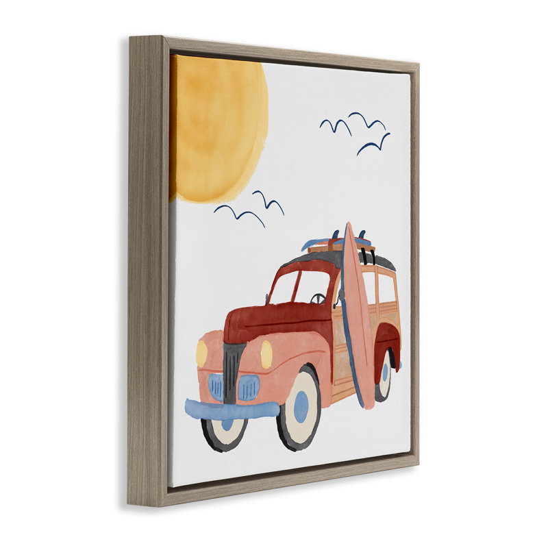 «Summer Surf Wagon» par Carrie Cantwell, Cadre flottant orme Montalcino, 25" H x 25" W