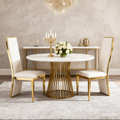 Modern Velvet Upholstered Dining Chairs with Polished Gold Stainless Steel High Back Frame, Set of 2