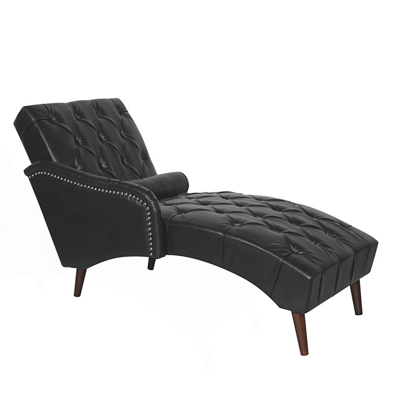Chaise longue, fauteuil d'intérieur avec coussin, fauteuil de détente souple avec dossier capitonné, Noir