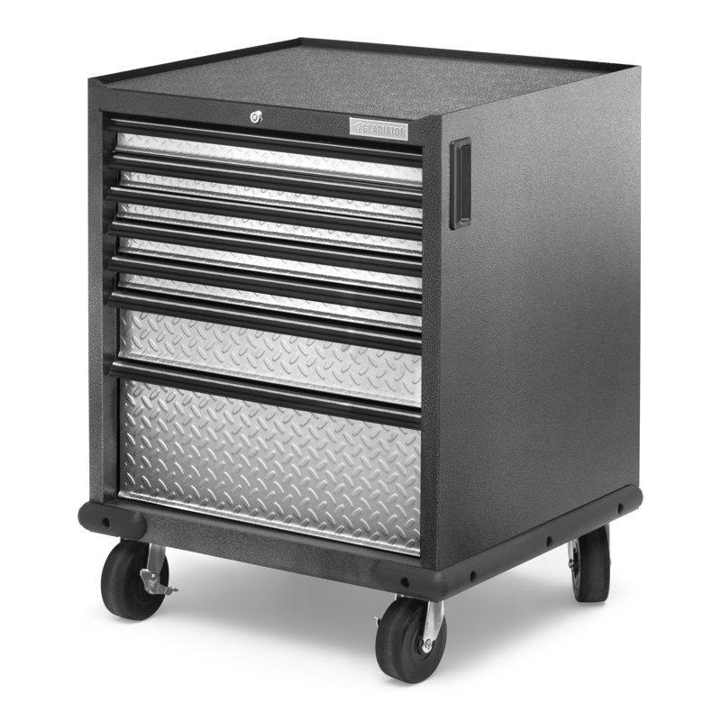 Premier Pre-Assembled 7 Drawer Modular Tool Storage Cabinet, Hammered Granite/Silver Tread