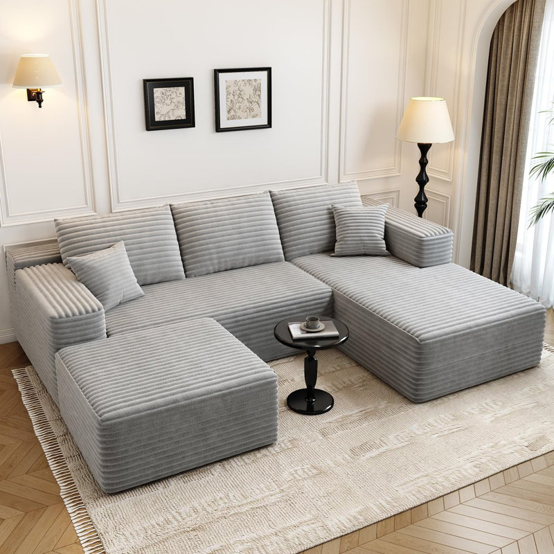 Canapé modulaire Boneless 107,5 po avec 1 repose-pieds, canapé rembourré minimaliste moderne, canapé en U confortable pour le salon, canapé d'angle à assise profonde, aucun assemblage requis