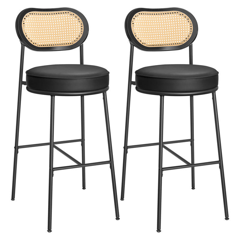 Set of 2 Bar Stools, Upholstered Stools, Black, Counter Stool (25" Seat Height)