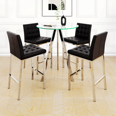 High-Quality PU Fabric Design, Electroplated Metal Legs, Round Tempered Glass Table Top