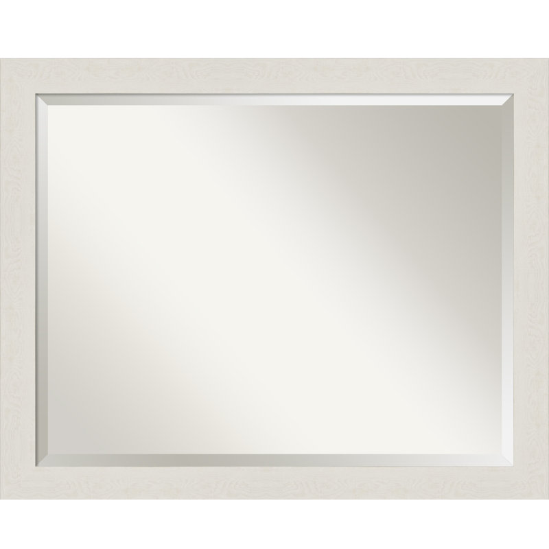 Akhia Narrow Beveled Wall Mirror, Distressed Cream White, 25" x 31"