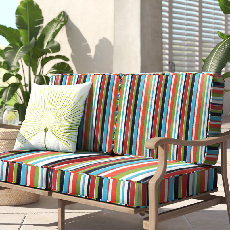 Outdoor 5'' Loveseat Seat / Back Cushion, Carousel Confetti Stripe Sunbrella®