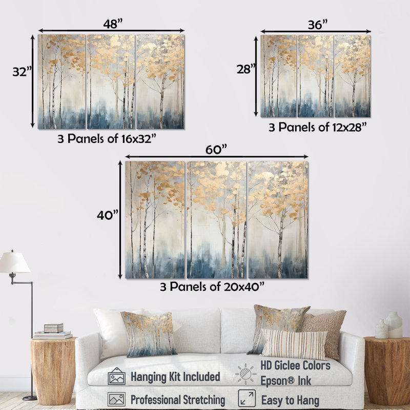 Cronk - ensemble d'art mural forêt, H 28 po x l 36 po x P 1 po, Toile tendue