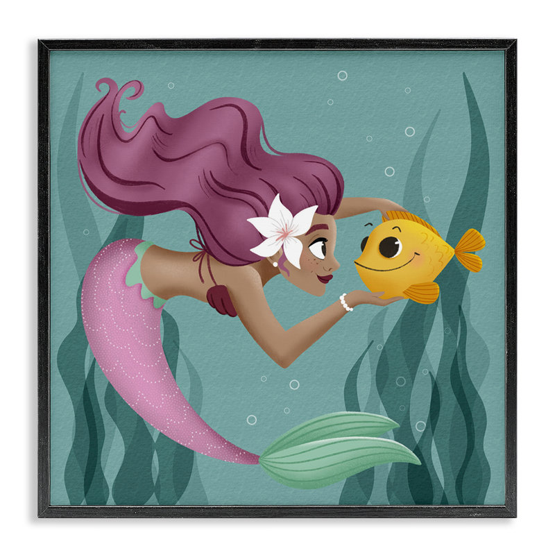 «Mermaid & Fish Friends», estampe numérique, conception de Sarah Hickman, Giclée encadrée noir minuit, H 12 po x l 12 po