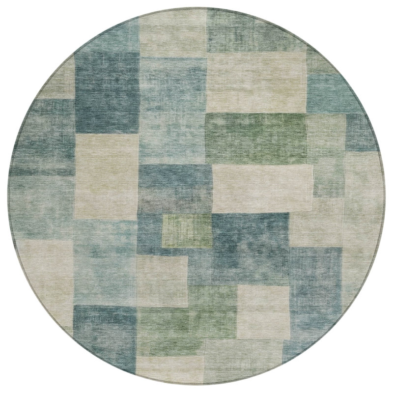 Tapis intérieur / extérieur lavable à la machine Christain ACN1262 Seafoam, Rond 8 pi