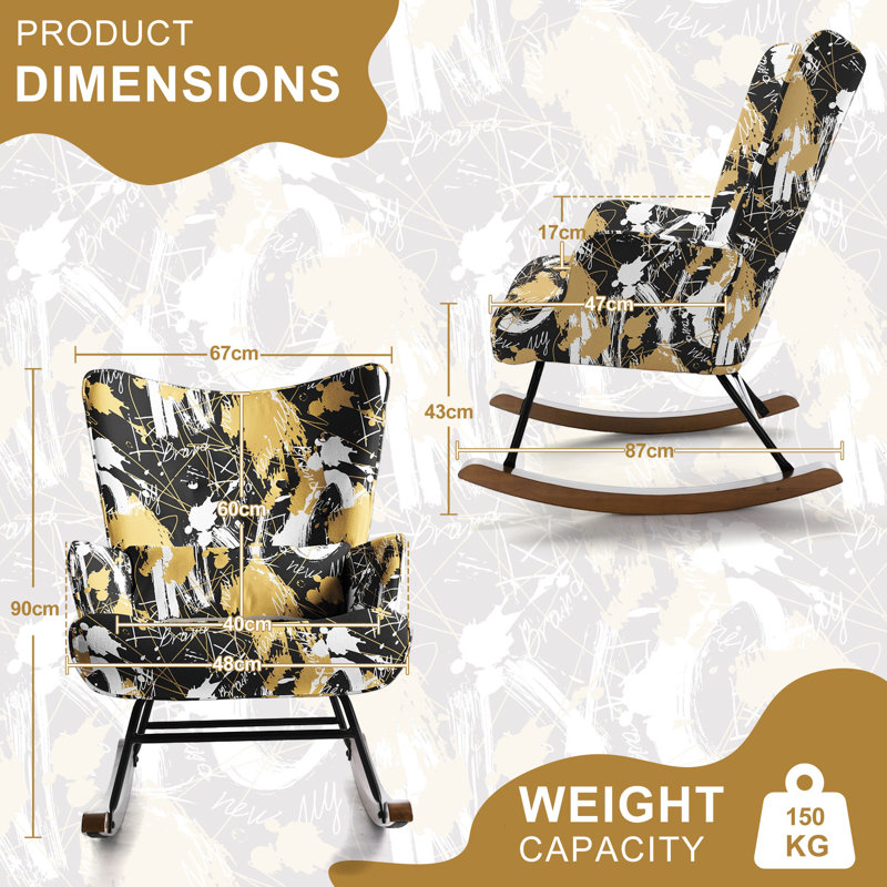 Cyra Rocking Chair, Black/Yellow Text