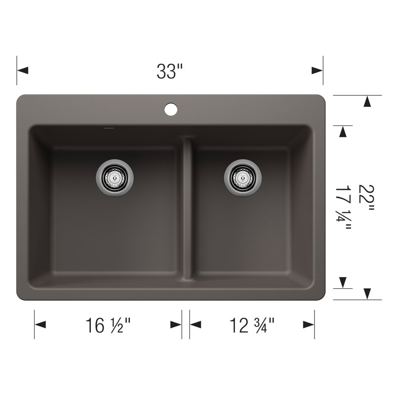 Liven SILGRANIT 33" L x 22" W Double Basin Drop-In/Undermount Kitchen Sink, Volcano Gray