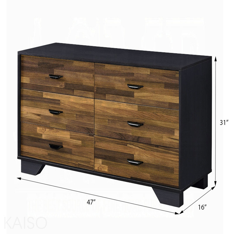 Commode 6 tiroirs noyer et noir