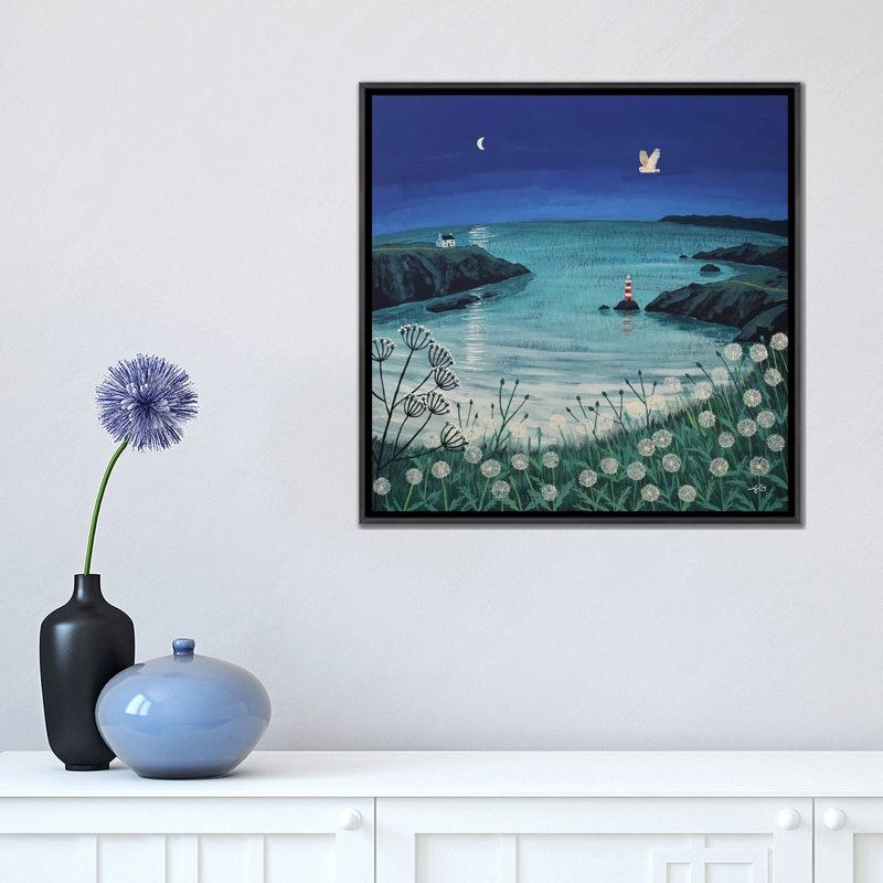 «Time and Tide» par Jo Grundy - reproduction d'art, Pas de tapis, H 18 po x l 18 po x 1,5 po, Toile avec cadre noir patiné