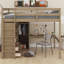 Lit mezzanine en bois avec garde-robe intégré, bureau, tablettes de rangement et tiroirs-1013714363