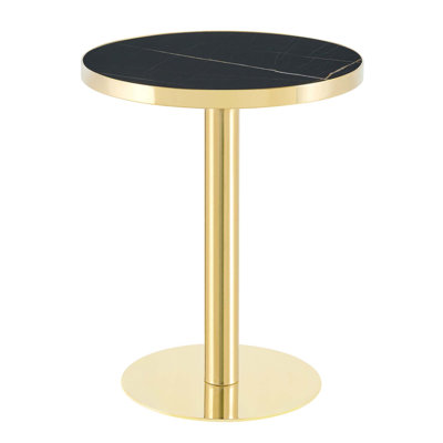 Modern Round Bistro Table with Stainless Steel Edge Banding and High-Gloss UV Top