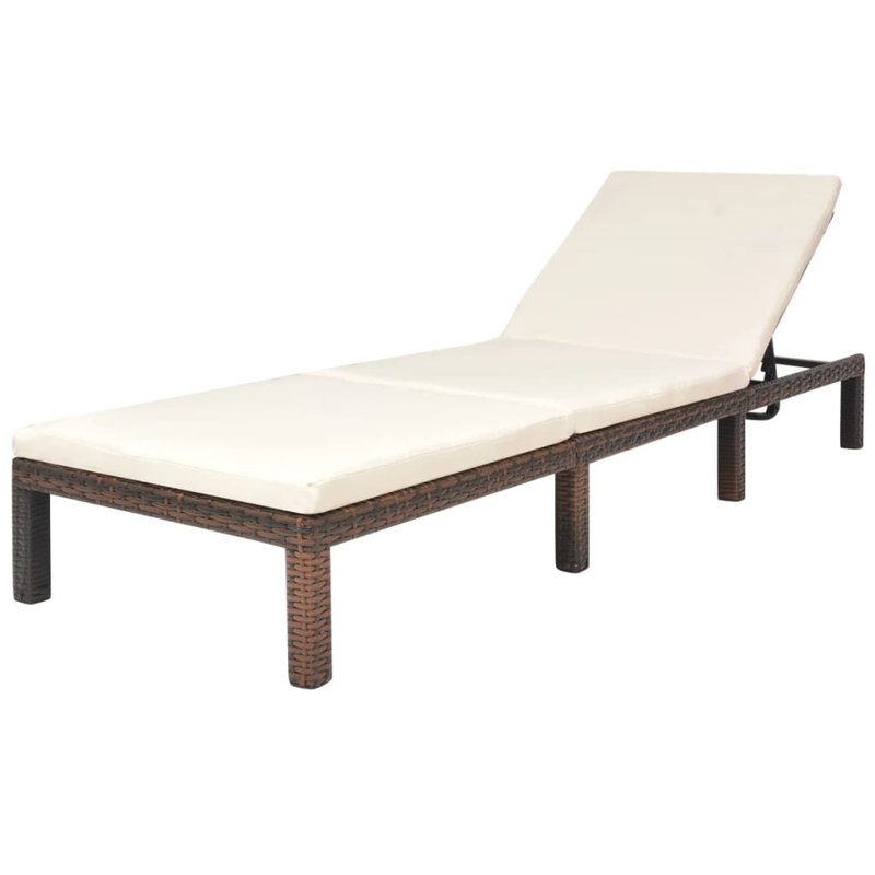 Chaise longue d'extérieur en rotin PE brun avec accoudoirs réglables standard Sun Lounger, Crème, Brun
