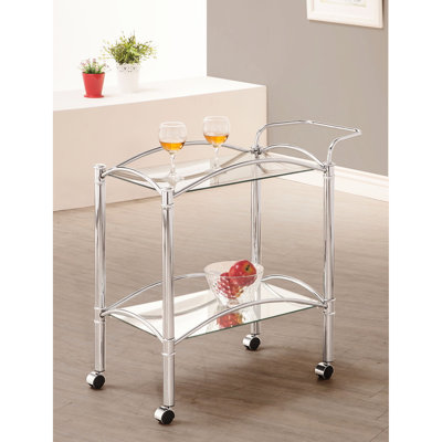 2 Glass Shelf Rectangular Metal Bar Cart, A Modern Option For Dining Room Display, Flexible Placement With Bringing Contemporary Vibe To Room, Effortl by Red Barrel Studio
