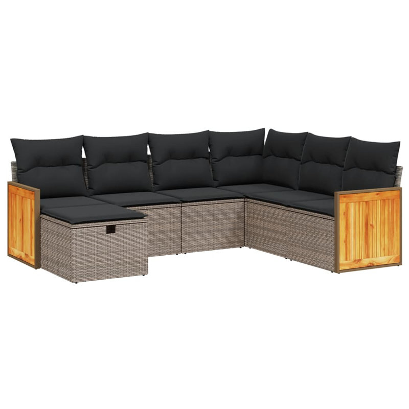 Vidaxl Garden Sofa Set Grey PE Rattan, Powder-Coated Steel, Polyester