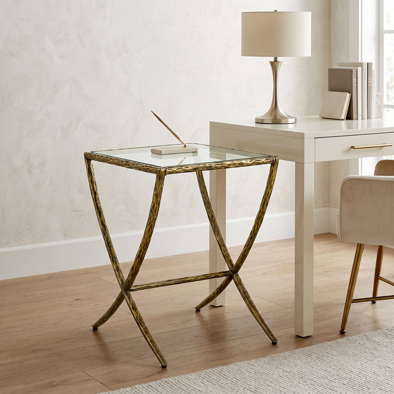 Mathis Modern Hammered Metal Side Table, Matte Gold