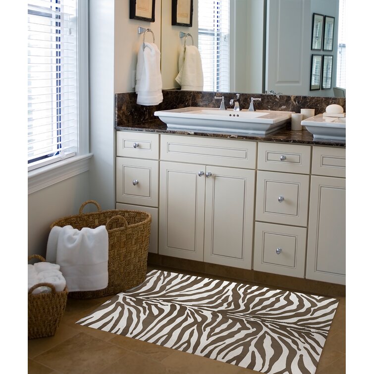 Zebra Bath Rug Kavka Designs Color: Brown, Size: 36 W x 60 L