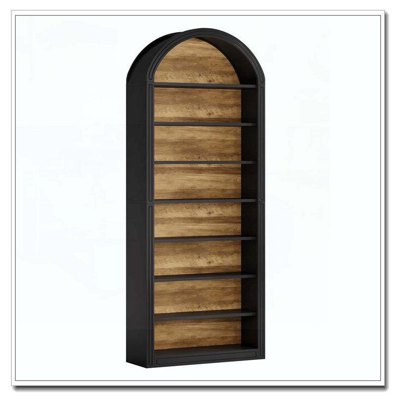 79.53" Tall 8-Tier  Arched Open Display Storage Shelving Unit, Black/Brown
