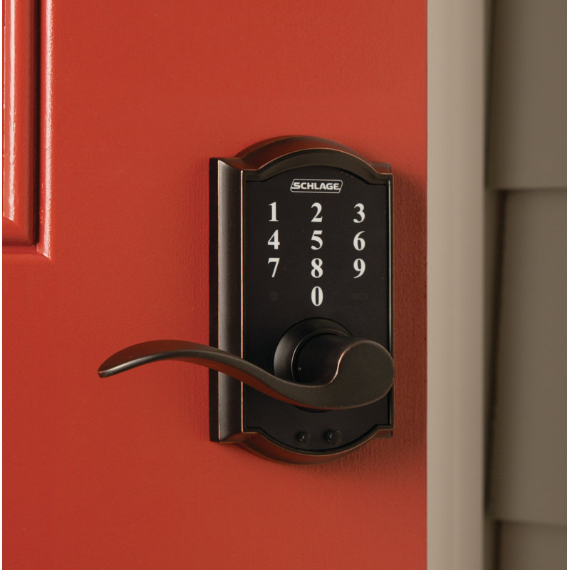Schlage Touch Keyless Touchscreen Lever with Camelot Trim and Accent Lever, Bright Brass