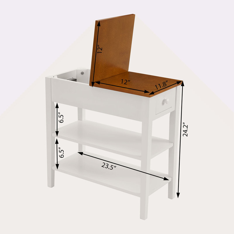Table de bout étroite à 2 tons avec ports de charge USB pour petits espaces, pieds de table, l 11,8 po x P 24 po x H 24,2 po