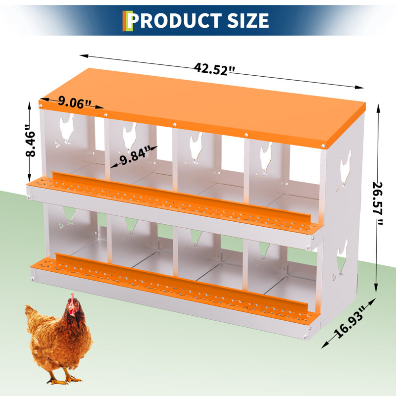Boîte de nidification pour poulets, boîtes de ponte pour poulets en acier galvanisé à 8 compartiments, boîtes de nidification pour poulets, collection Easy Egg pour poulailler, arrière-cour, fermes
