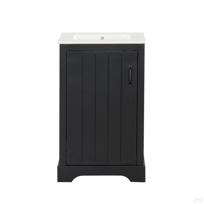 Meuble-lavabo de 20 po avec lavabo, armoire de salle de bain avec porte à fermeture douce, support de rangement et tablette réglable