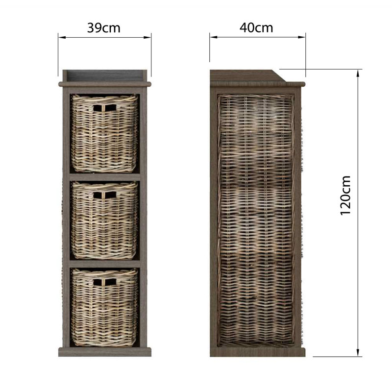 Aliyaha Handmade Kubu Rattan 3 Basket Storage Unit