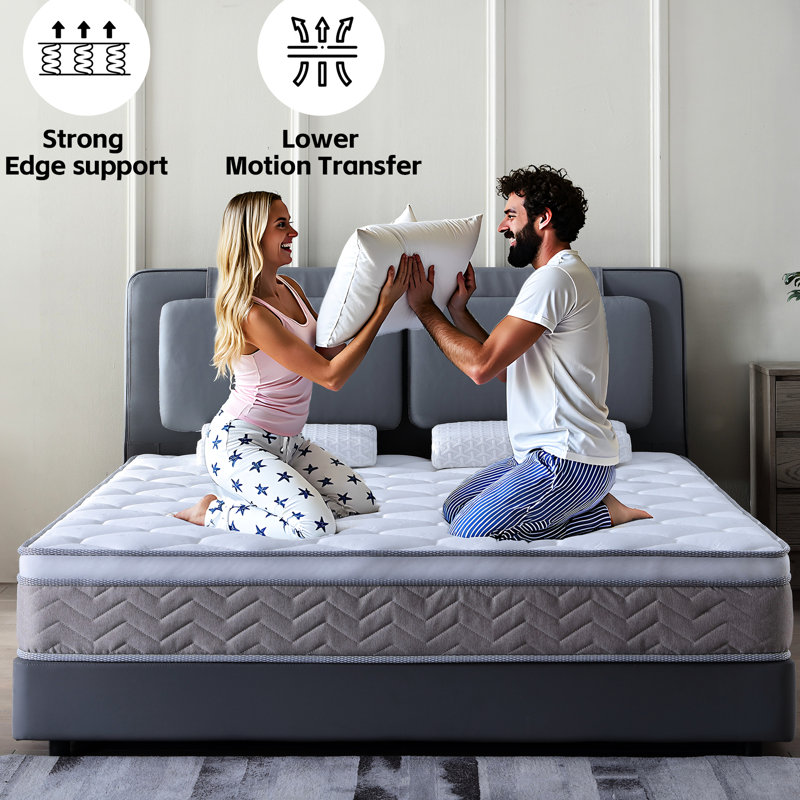 Matelas pour très grand lit 12 po, fermeté moyenne, mousse à mémoire de forme et ressorts ensachés, doux et confortable, soulagement, isolement par mouvement en pouces dans une boîte, ressorts individuels, mousse, isolement, respirant, rafraîchissant, bord extra