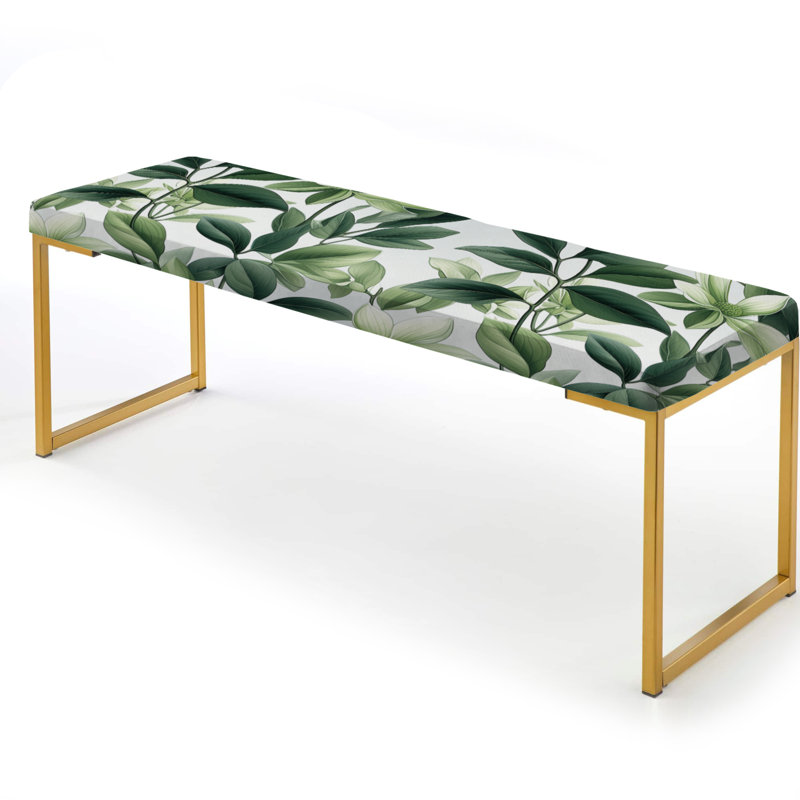 Green Plants Tropical Pattern - Tropical Upholstered Gold Bench