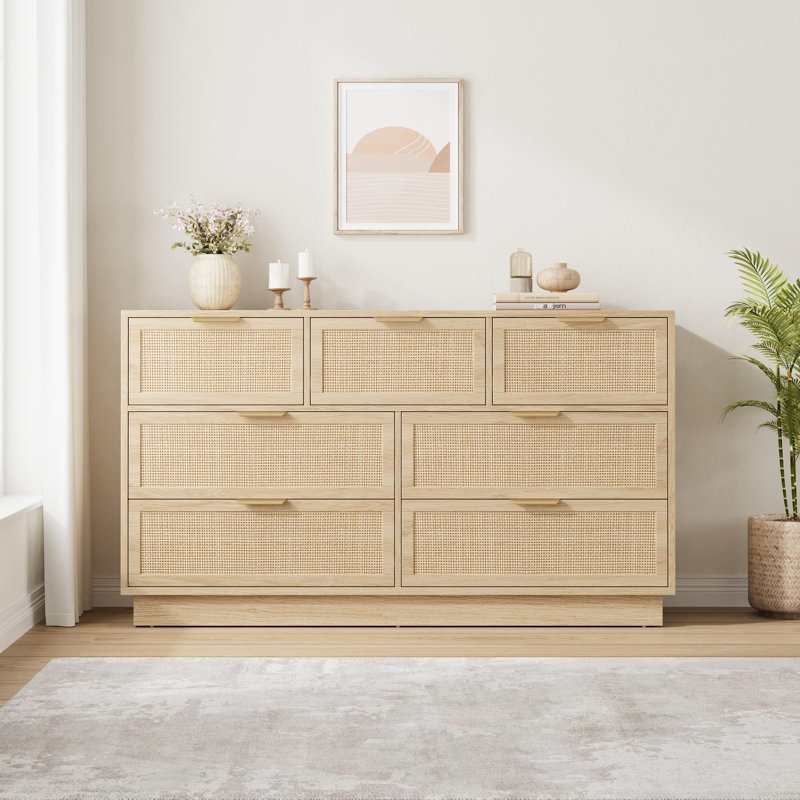 Commode et meuble télé 7 tiroirs Natural, Jaune