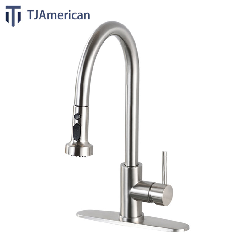 Robinet de cuisine à poignée simple TJAD3412, Nickel brossé