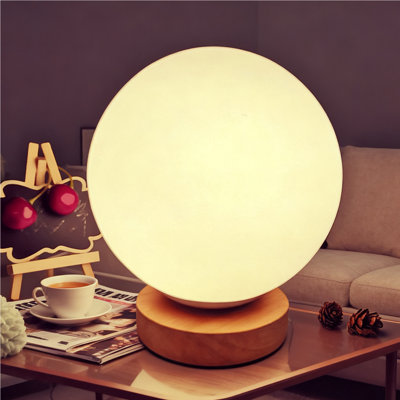 Night Light Round Table Lamp Warm Yellow Lamp Brightness Adjustable USB Rechargeable Atmosphere Lamp with Wooden Frame