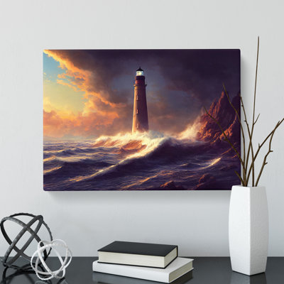 Dramatic Lighthouse Seascape - Wrapped Canvas