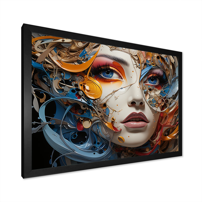 «Surréalisme fragmented portrait II» sur toile, Cadre photo noir, H 34 po x l 44 po x P 1,5 po
