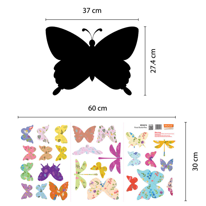 Décalcomanie tableau noir floral papillons