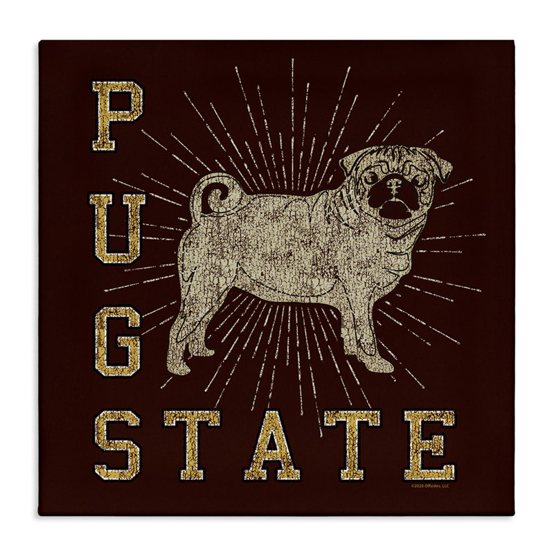 Art mural sur toile «Varsity Pug State» par Spirit Animals / Life Is High, H 17 po x l 17 po