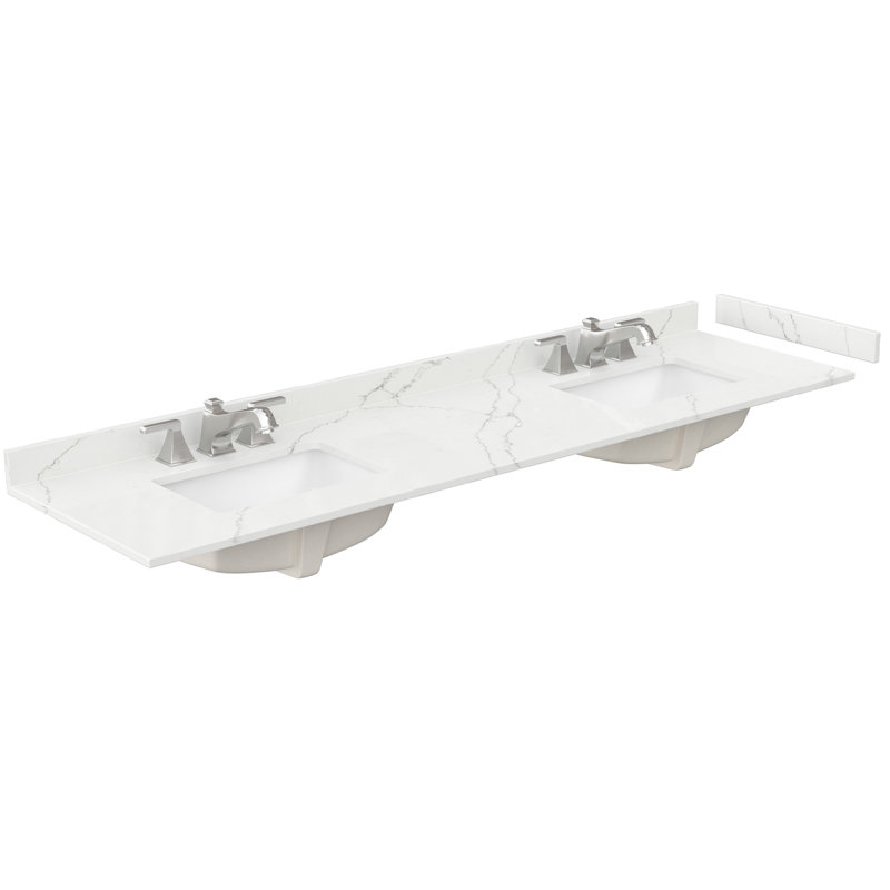 Daria 80'' W Vanity, Blue, Brushed Gold, White Quartz
