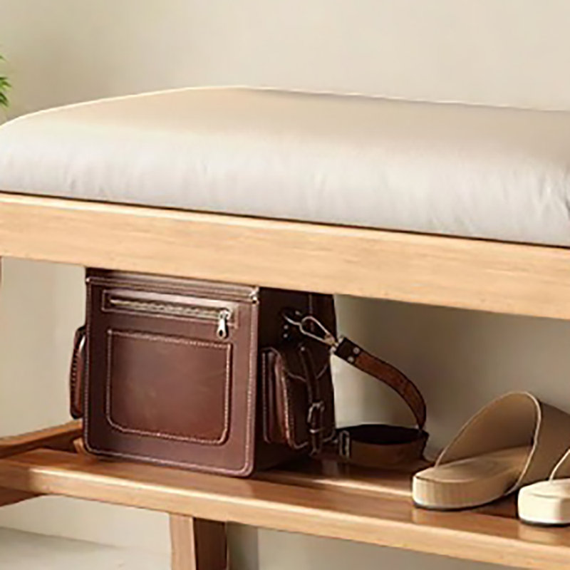 21.7in Shoe Storage Bench, Beige/Light Yellow Wood
