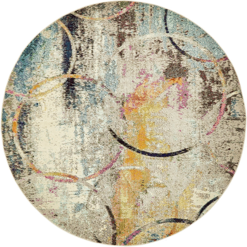 Dews Washable Abstract Indoor Rug, Round 8'
